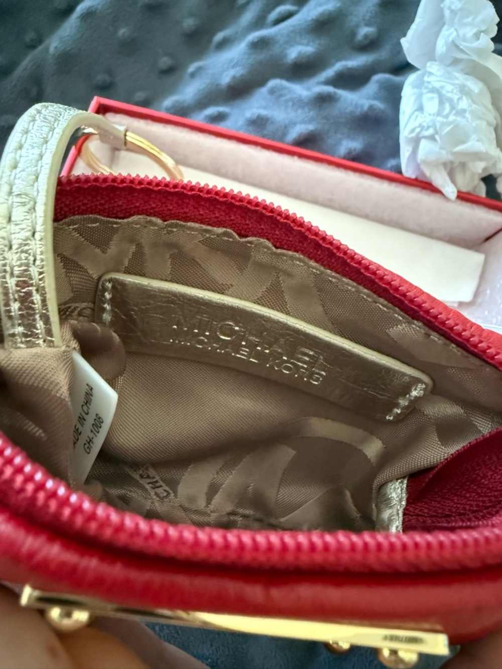 Michael Kors Red Leather Key Pouch with Gold Plaque - Picture 4 of 4